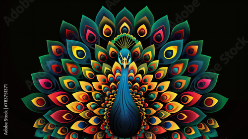 A vibrant colorful peacock logo