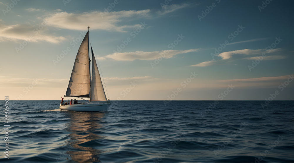 Obraz premium Sailboat at sea. Conceptual symbol. Background with selective focus.generative.ai