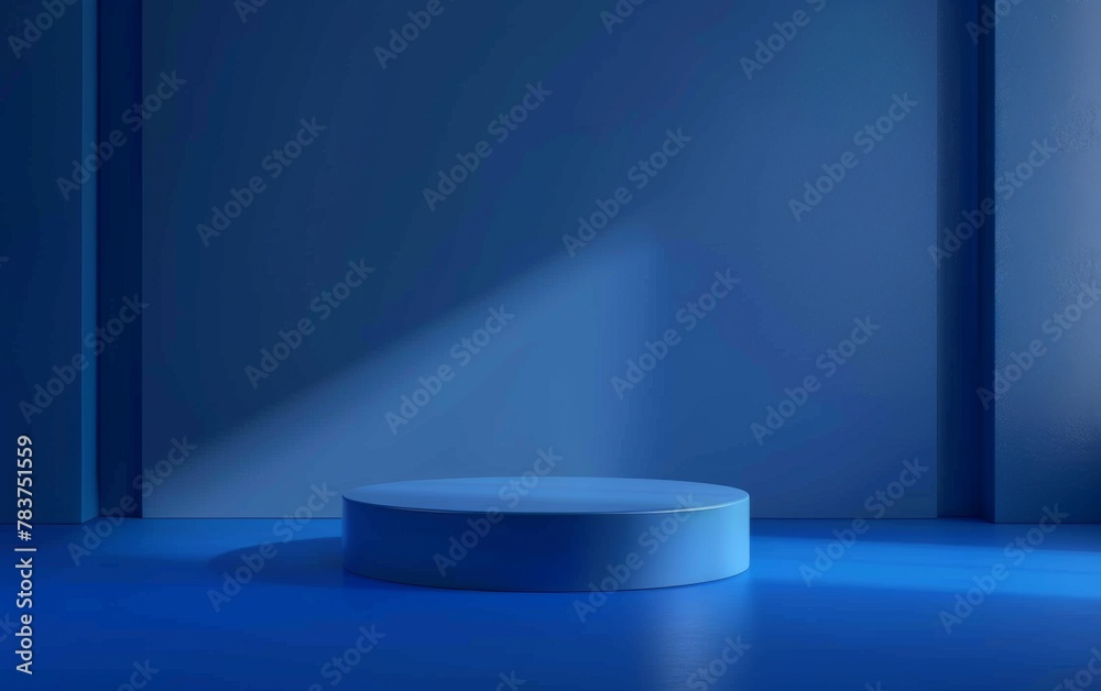 Blue Room with an Empty Podium. Amazing Background for Product Presentation Blue Room with an Empty Podium. Amazing Background for Product Presentation