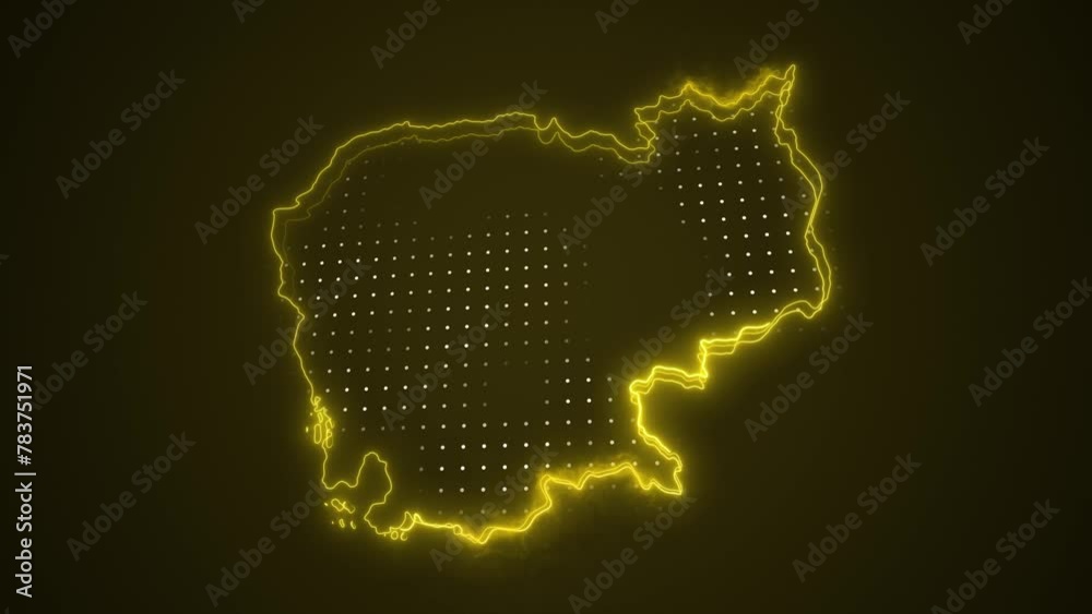 3D Moving Neon Yellow Cambodia Verde Map Borders Outline Loop Background 3D Moving Neon Yellow Cambodia Verde Map Borders Outline Loop Background