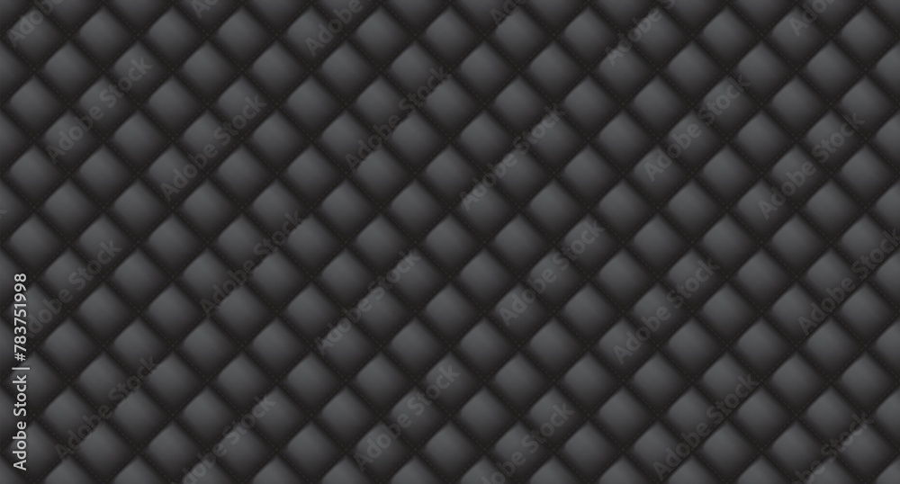 Naklejka premium Simple upholstery quilted background. Quilted stitched background pattern. Black leather texture sofa backdrop. Seamless texture quilted background