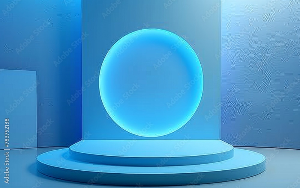 Blue Room with an Empty Podium. Amazing Background for Product Presentation Blue Room with an Empty Podium. Amazing Background for Product Presentation
