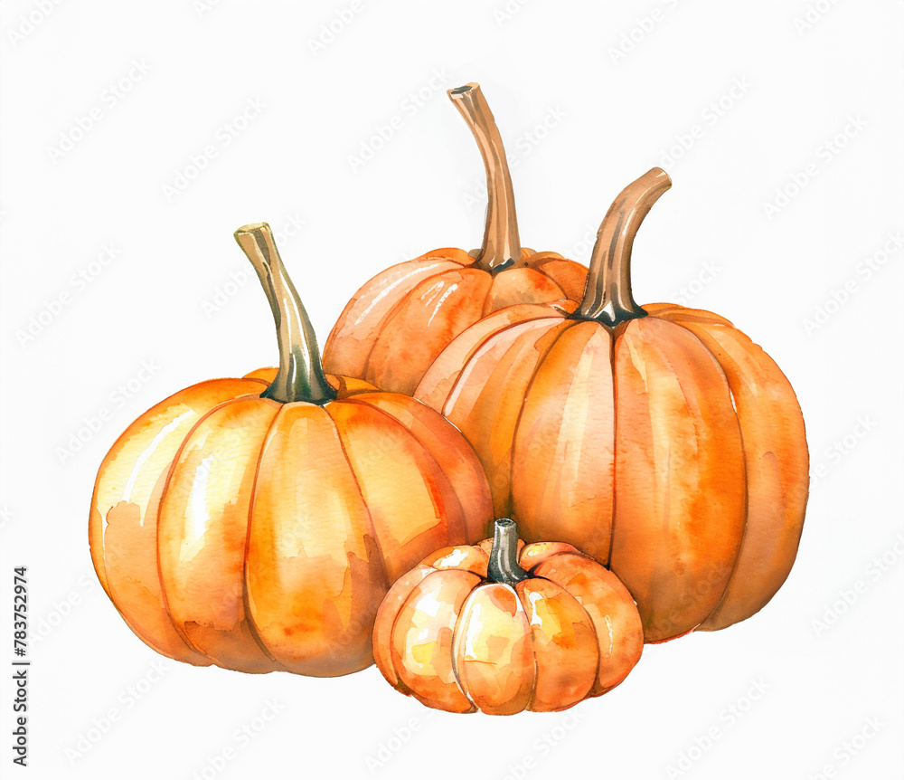 Fototapeta premium Watercolor Pumpkins composition. Fall harvest illustration isolated on a white background