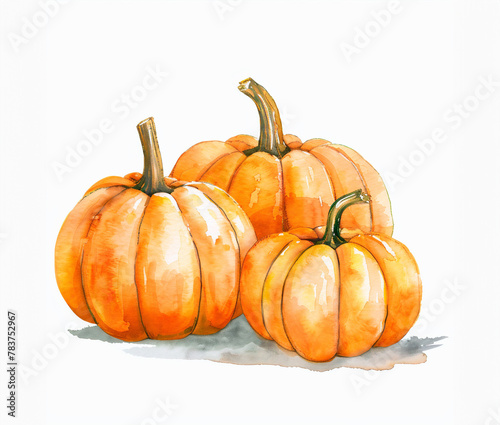 Watercolor Pumpkins composition. Fall harvest illustration isolated on a white background