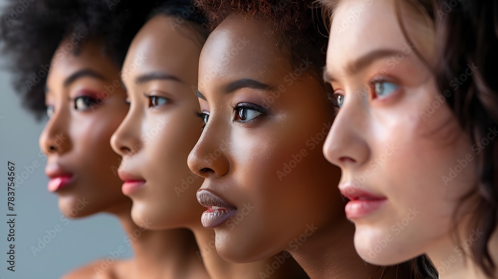 Diverse Group of Beautiful Women: Natural Beauty and Glowing Skin Portrait