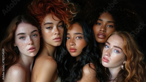 Diverse Group of Beautiful Women: Natural Beauty and Glowing Skin Portrait