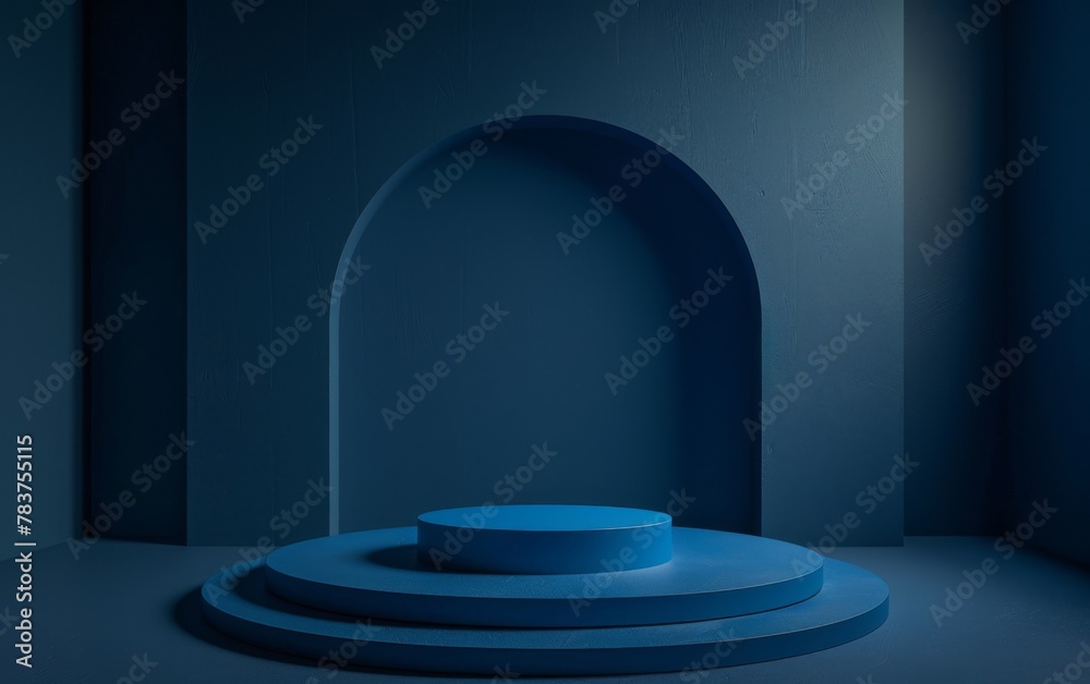 Fototapeta premium Blue Room with an Empty Podium. Amazing Background for Product Presentation
