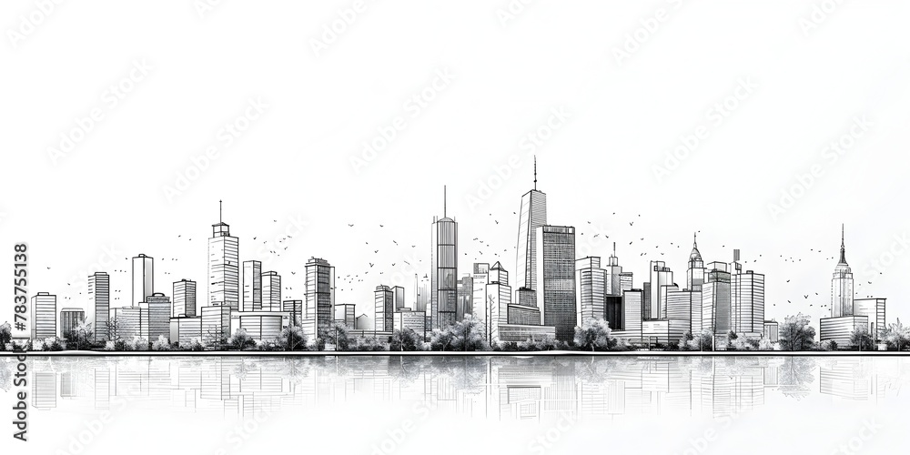 Geometric Cityscape Skyline with Architectural Interplay and Negative Space