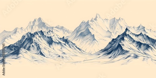 Magnificent Mountain Ranges Etched in Graceful Monochrome Strokes Exuding a Sense of Timeless Grandeur and Untamed Wilderness