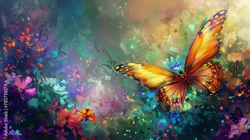 A magical, charming, and attractive butterfly) its wings gently fluttering