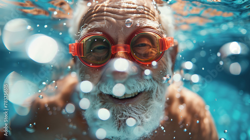 Joyful Senior Man Swimming Underwater, Engaging in Healthy Activity © Serge's AI Art