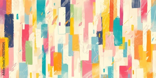 vibrant and colorful pattern of abstract brush strokes, with bold stripes in shades of pink, blue, orange and green. The background is an artistic blend, creating a lively and playful atmosphere.
