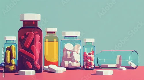 Different pills and bottles for pharmaceutical and healthcare medication photo