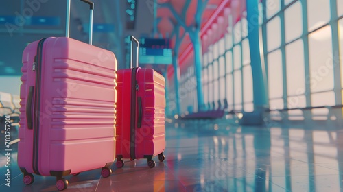 Luggage suitcases at the airport, suitable for vacations and holiday travel concepts photo