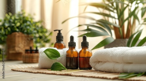 Wellness spa products with natural green plants