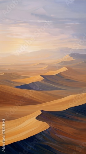 A painting of sand dunes in the desert