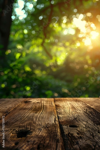Wooden table with blurry background
