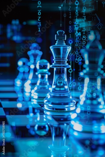 Chess pieces moving on a board, each step secured by an invisible digital strategy