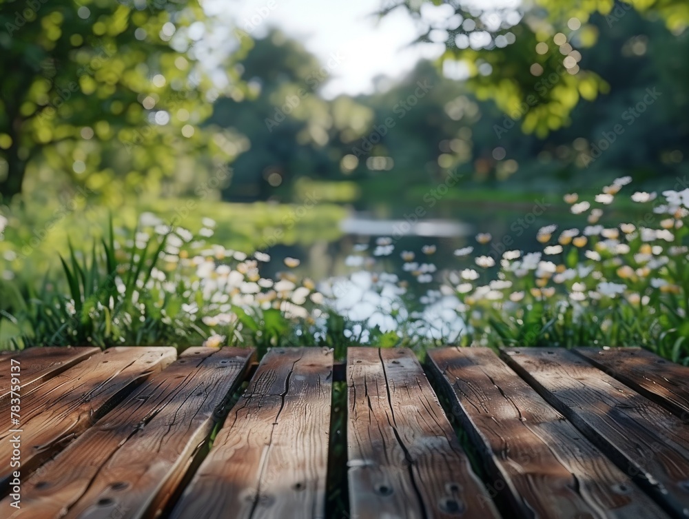 Wooden deck overlooking lake Wooden deck overlooking lake