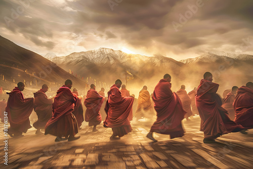 Tibetan buddhists celebrating holiday