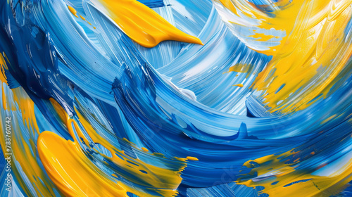 Blue and yellow bold strokes of paint blending seamlessly.