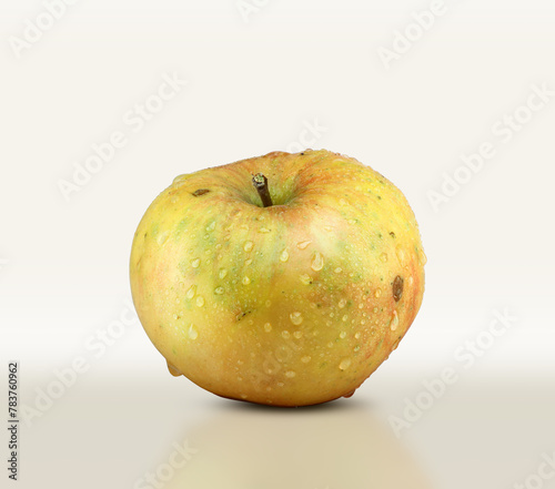 yellow ripe apple in drops photo