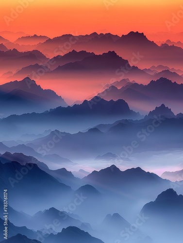 Majestic mountain range with sunset