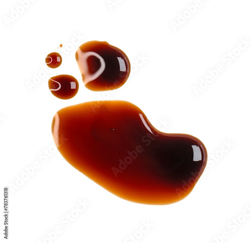 Smear, drops of brown soy sauce isolated on white, top view, PNG © Savvapanf Photo ©