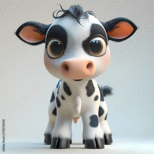 A cute and happy baby cow 3d illustration