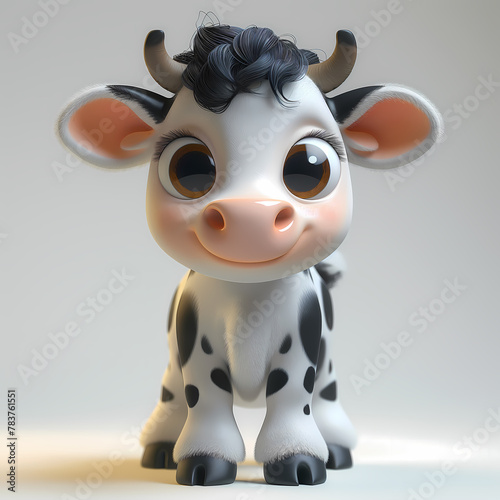 A cute and happy baby cow 3d illustration