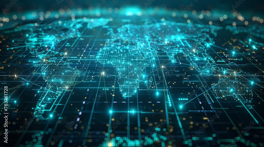 Digital World Map: A 3D vector illustration of a digital world map with digital lines connecting cities Digital World Map: A 3D vector illustration of a digital world map with digital lines connecting cities