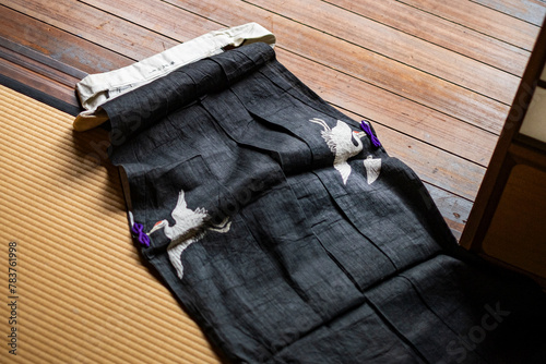 鶴の模様の古い着物_袴
