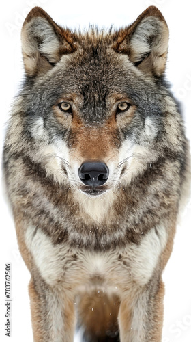 front view gray wolf walking forward isolated on white background created with Generative AI Technology