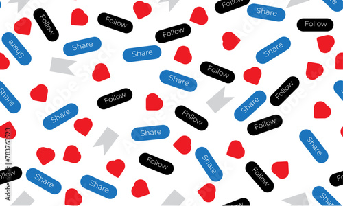 like save share and follow seamless pattern on transparent background