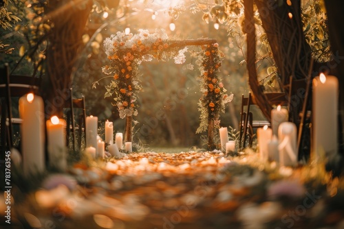 Outdoor wedding aisle with candles romantic dusk ceremony