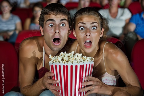 Surprised Couple with Popcorn Generative AI