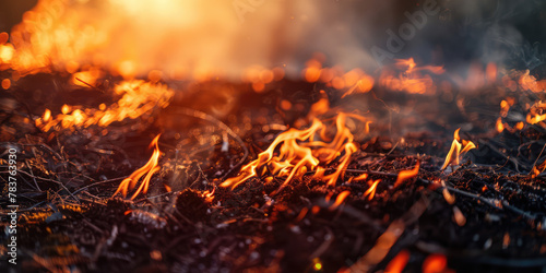 The peat bog burns in the summer. Fire Danger of burning natural materials, natural peat.