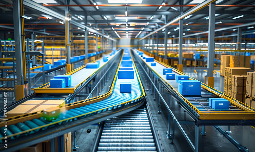 Fototapeta premium Futuristic Distribution Hub: AR Visualization of Smart Logistics Operations