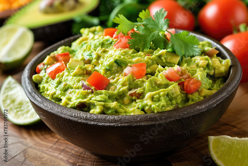 Homemade guacamole on wooden background