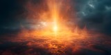 Radiant Celestial Beam Piercing Through Ethereal Fog Creating Dramatic Heavenly Spotlight Effect