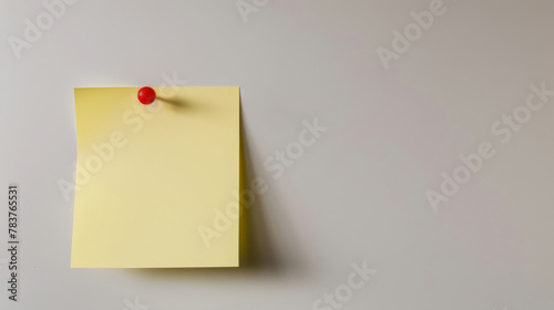 Blank Yellow Sticky Note with Red Pushpin on White Background