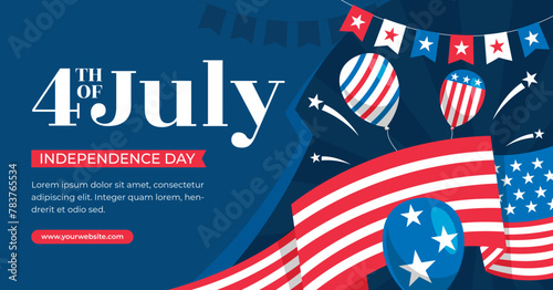 Flat social media promo template for american 4th of july holiday celebration
