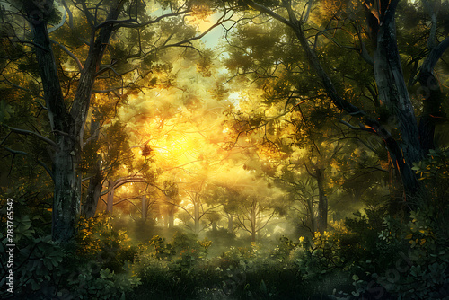 Golden Twilight: A Majestic Display of Nature's tranquillity in a Secluded Forest