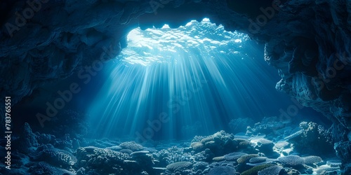 Captivating Entrance to an Underwater Cave Illuminated by Ethereal Sunbeams