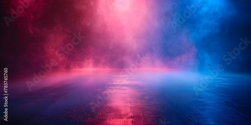 Ethereal Interplay of Red and Blue Lights Shrouded in Mystic Fog Evoking a Captivating and Serene Ambiance