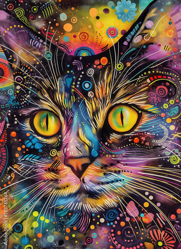 Artistic Cat Portrait in Swirling Abstract Colors 