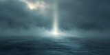 Radiant Beam of Light Piercing Through Ominous Oceanic Gloom