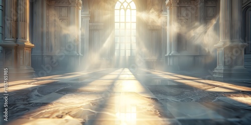 Ethereal Sunlight Casting Magical Beams through Sacred Cathedral Interior