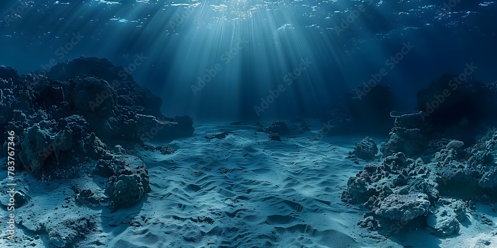 Captivating Underwater Landscape Illuminated by Ethereal Light Rays Cascading Through the Depths