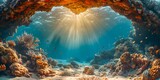 Mesmerizing Coral Archway Basking in Warm Sunlight Beneath the Waves of a Vibrant Underwater Seascape